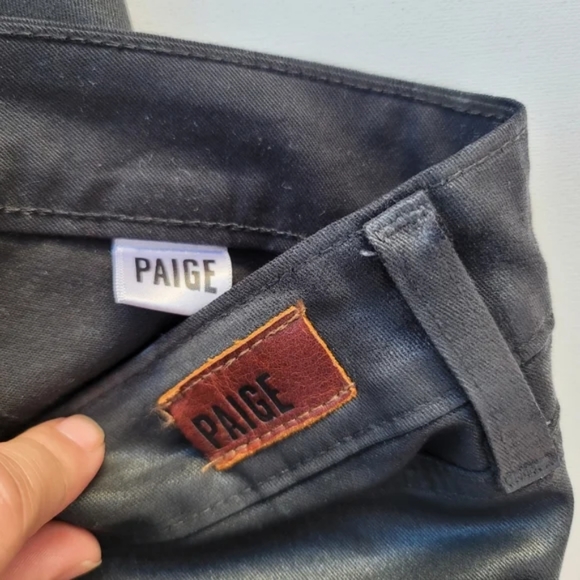 Paige Black Shiny Pandora Coated Peg Skinny Jeans. SIZE 28 - Picture 11 of 12